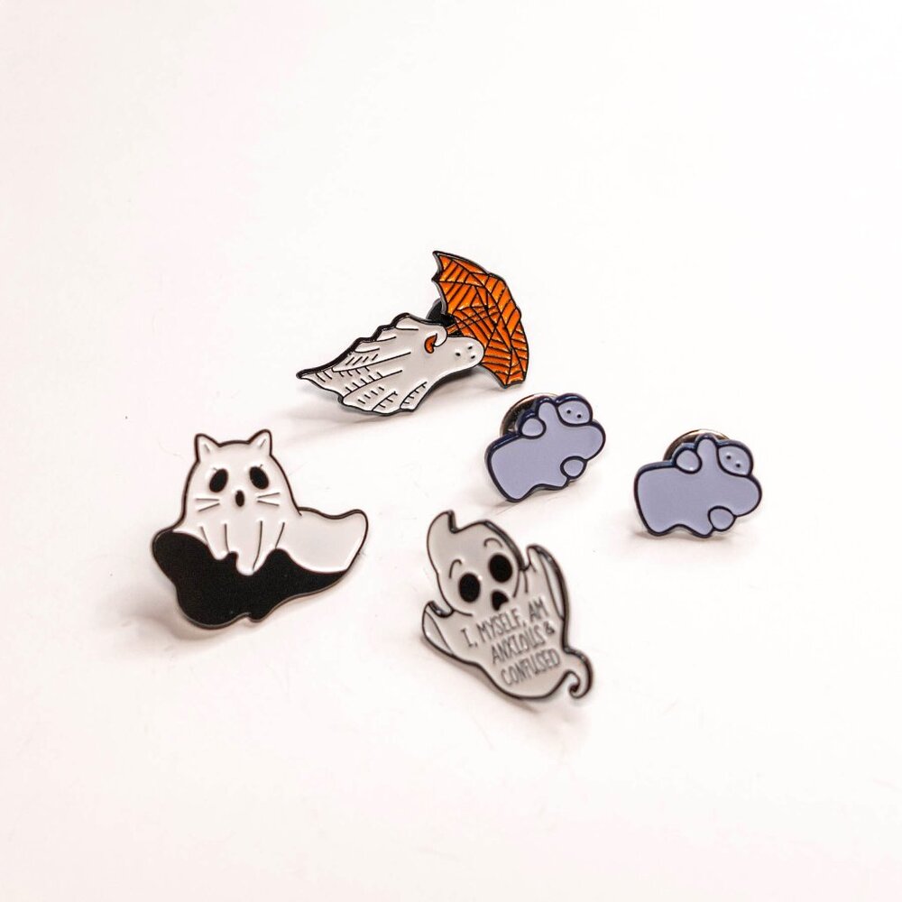 CLEARANCE 👻 Ghost & Ghoul Enamel Pin Set – 5pc | Cute & Spooky Vibes